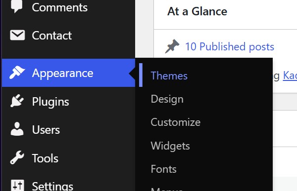 Scroll down the WordPress menu option to Appearance and then click themes